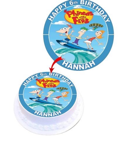 Phineas and Ferb Personalized Edible Round Cake Topper Decoration Images