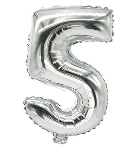 16 inch / 40cm Silver Number 5 Foil Balloon