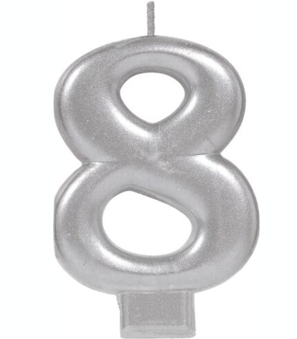 Candle Number 8 Metallic Silver colour