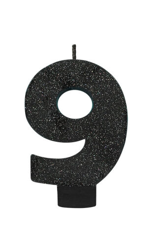 Candle Number 9 Glitter Black colour