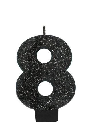 Candle Number 8 Glitter Black colour