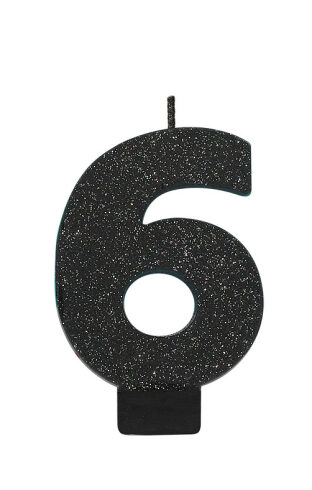 Candle Number 6 Glitter Black colour
