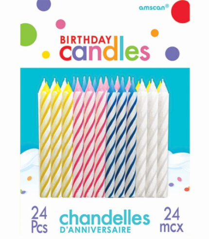 24 pcs Candles Candy Stripe Assorted Colours