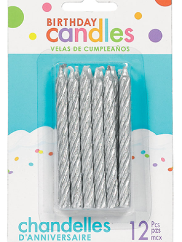 Birthday Candles Large Spiral Glitter Silver