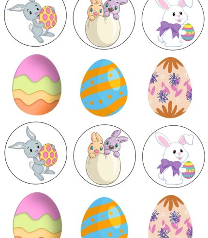 Happy Easter Rabbit Egg Cupcake Topper 4cm Round Uncut Images Topper