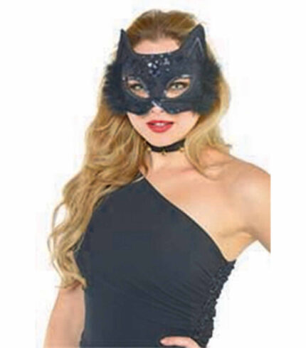 Fancy Black Cat Feather Marabou Mask