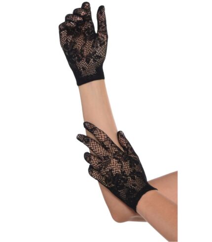 Floral Net Black Gloves