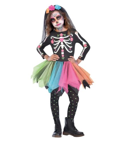 Costume Mexican Sugar Skull Girls 6-12 Years