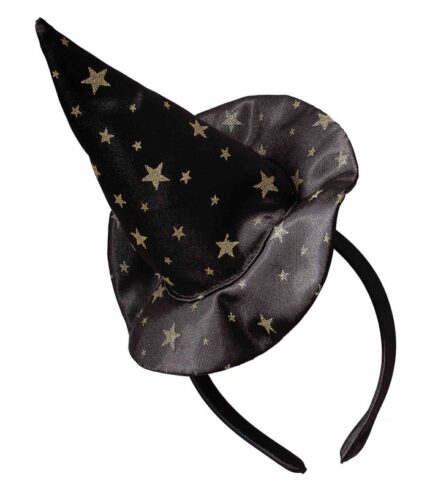 Fancy Dress Black & Gold Star Witch Hat Headband