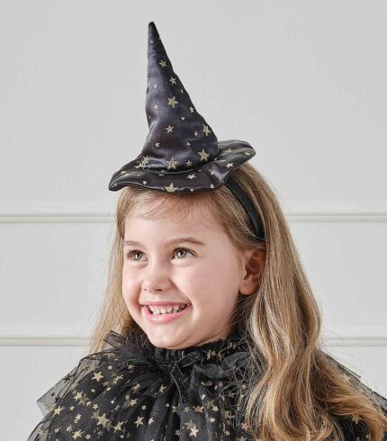 Fancy Dress Black & Gold Star Witch Hat Headband