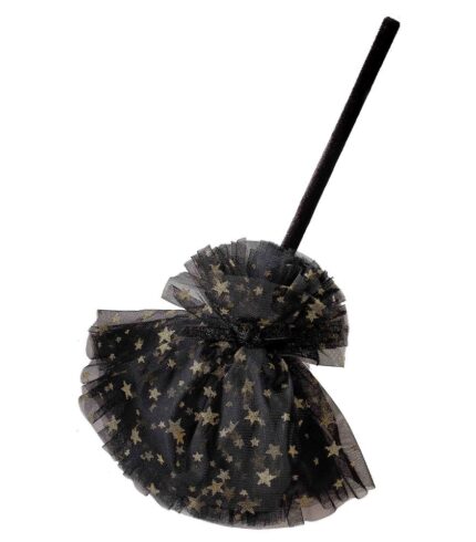 Fancy Dress Black & Gold Star Witches Broom