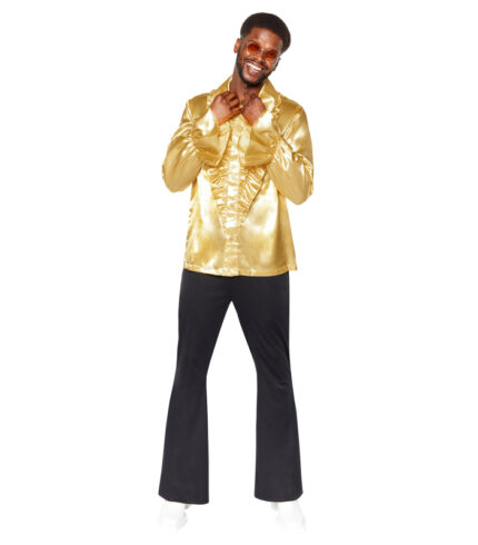 Costume Satin Ruffle Shirt Gold Mens