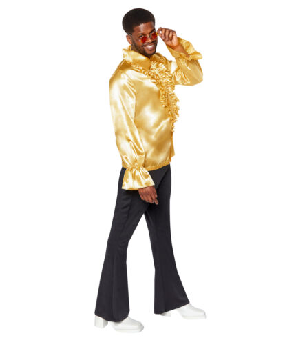 Costume Satin Ruffle Shirt Gold Mens